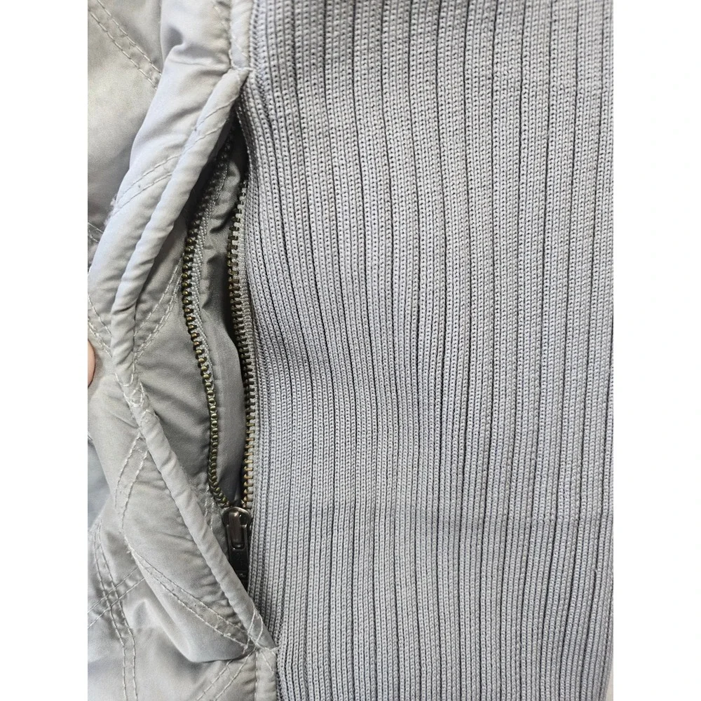 Prana Womens Quilted‎ Vest Grey Silver Full Zip Sherpa Lined Ribbed Knit Large